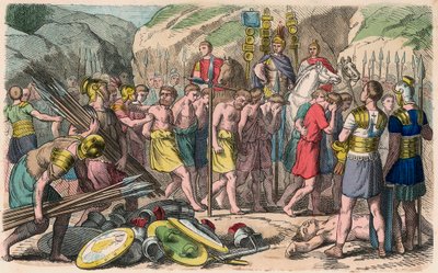 Oud Rome: Gevangen vijanden worden ingespannen door Heinrich Leutemann