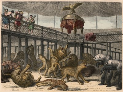 Oud Rome: Het doden van wilde dieren in het amfitheater door de keizer, 1866 door Heinrich Leutemann
