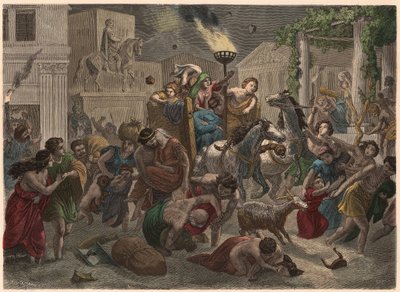 Oude Rome: Uitbarsting van de Vesuvius, 79 na Christus door Heinrich Leutemann