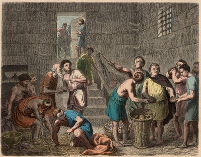 Oud Rome: voedseluitdeling aan slaven in de avond, 1866 door Heinrich Leutemann