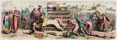 Archaïsche periode in Griekenland: crematie van een held met dier- en mensenoffers door Heinrich Leutemann