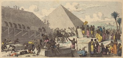 Bouw van de piramides in het oude Egypte (gekleurde gravure) door Heinrich Leutemann