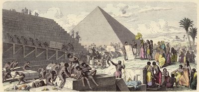 Bouw van de piramides in het oude Egypte (gekleurde gravure) door Heinrich Leutemann