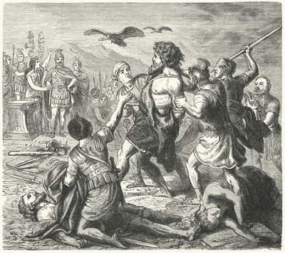 Gevangenneming van Tetobod, koning van de Teutonen, door de Romeinen na de Slag bij Aquae Sextiae door Heinrich Leutemann