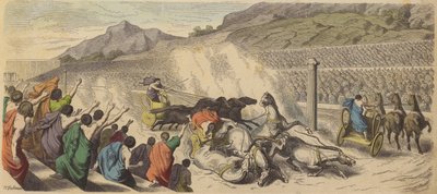 Wagenrennen tijdens de Olympische Spelen in het oude Griekenland (gekleurde gravure) door Heinrich Leutemann