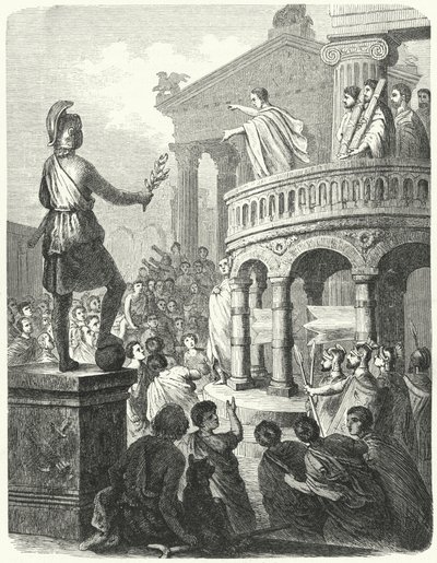 Cicero spreekt het volk van Rome toe vanaf de Rostra door Heinrich Leutemann