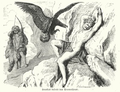 Herakles bevrijdt Prometheus door Heinrich Leutemann