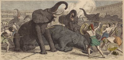 Doden van gevangen olifanten in een Romeins arena door Heinrich Leutemann