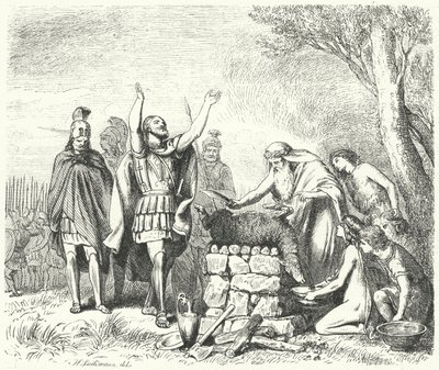 Pausanias brengt een offer aan de goden voor de Slag bij Plataea, 479 v.Chr. (gravure) door Heinrich Leutemann