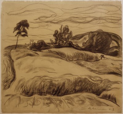 Heuvelachtig landschap door Heinrich Nauen