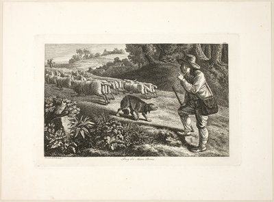 Arcadische herdersjongen en zijn kudde schapen door Heinrich Reinhold