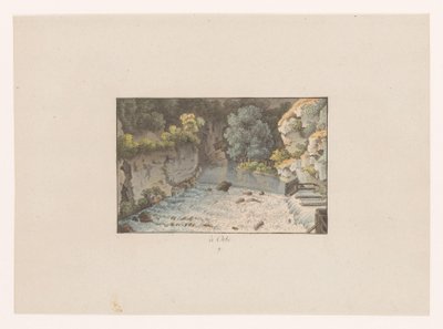 Gezicht op een waterval te Orbe door Heinrich Rieter