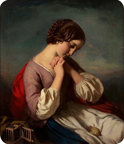 Meisje met dode vogel door Heinrich Schlesinger