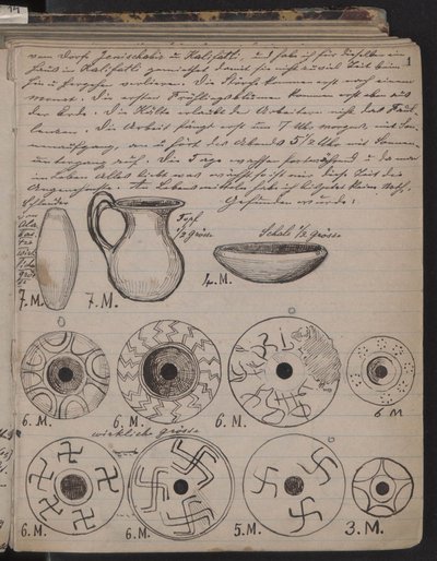 Het dagboek van Schliemann bevat schetsen van ontdekkingen, 1873 door Heinrich Schliemann