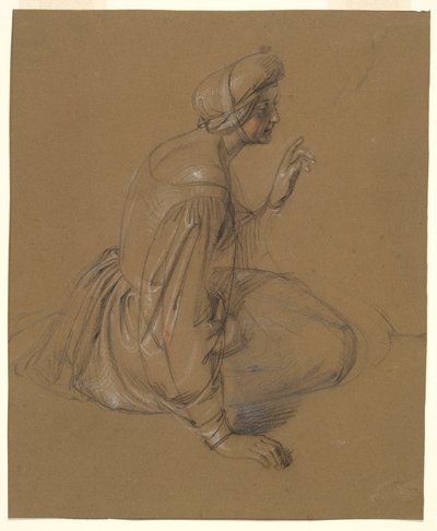 Studie van een zittende vrouw: St. Elizabeth door Heinrich Schwemminger