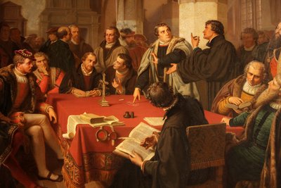 August Noack religieuze dialoog in kasteel Marburg 1869 detail door Heinrich Stürzl