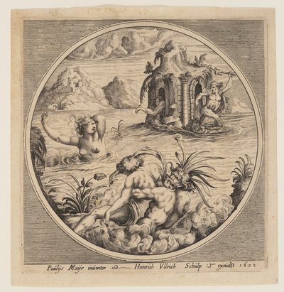 Mythologisch zeevoorwerp in een cirkel door Heinrich Ulrich