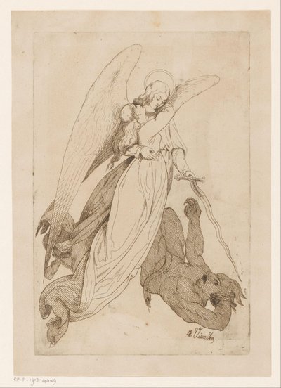 Engel tilt een vrouwelijke heilige en verslaat een demon door Heinrich Vianden