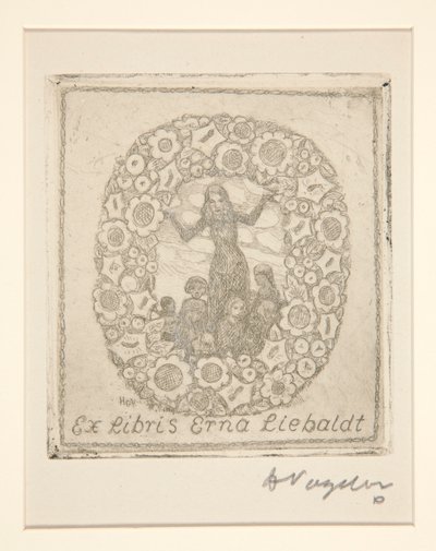 Boekmerk: Ex Libris Erna Liebaldt door Heinrich Vogeler
