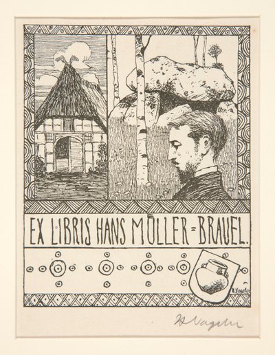 Boekplaat: Ex Libris Hans Mueller-Blauel door Heinrich Vogeler