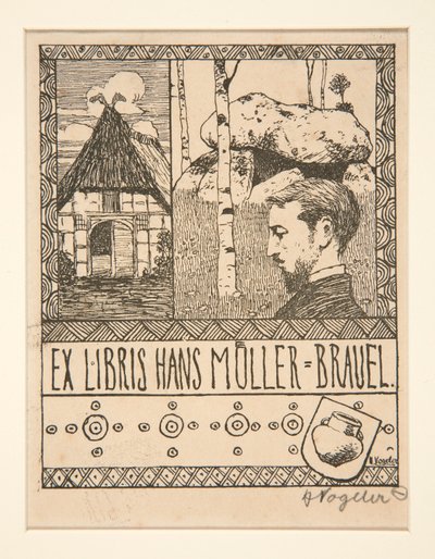 Boekplaat: Ex Libris Hans Mueller-Brauel door Heinrich Vogeler
