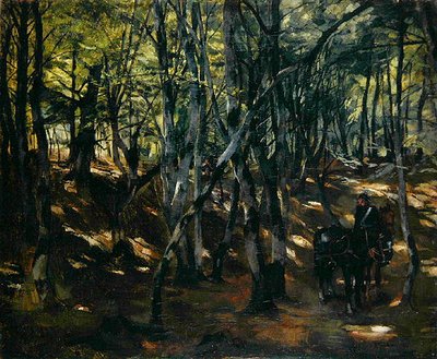 Cavaleriepatrouille in het midden van een bos door Heinrich Wilhelm Truebner