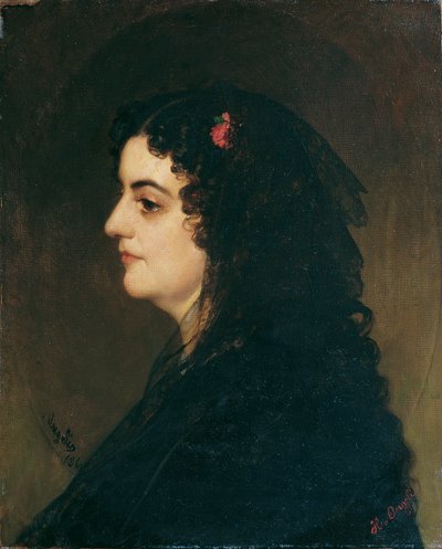 Dame in profiel met sluier en anjer door Heinrich von Angeli