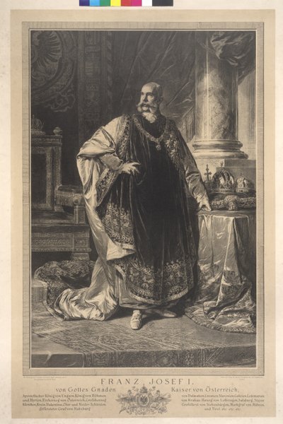 Hele figuur staand Franz Joseph I in de fleece mantel door Heinrich von Angeli