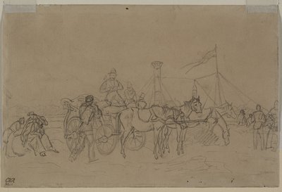 Passagiers voor Rijnstoomboot (verso) door Heinrich von Mayr