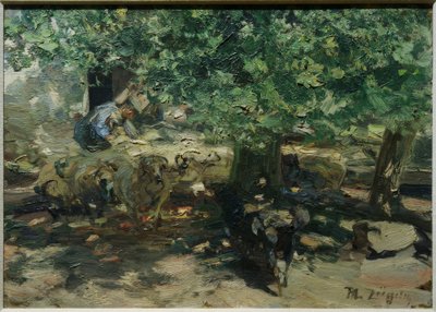 Voor de stal (Schapenkudde dringt de stal binnen) door Heinrich von Zügel
