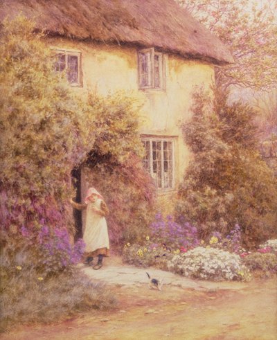 Een cottage deur door Helen Allingham