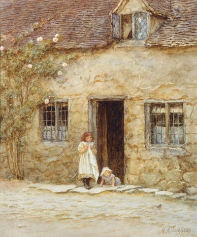Bij de Deur van het Huisje door Helen Allingham