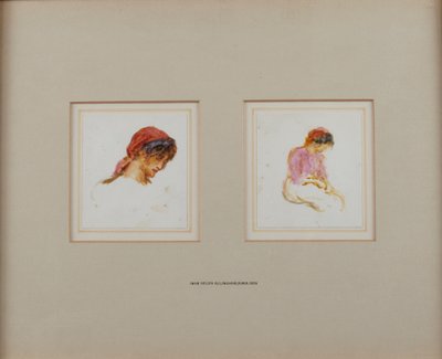 Studie van een meisje met een rode hoofddoek door Helen Allingham