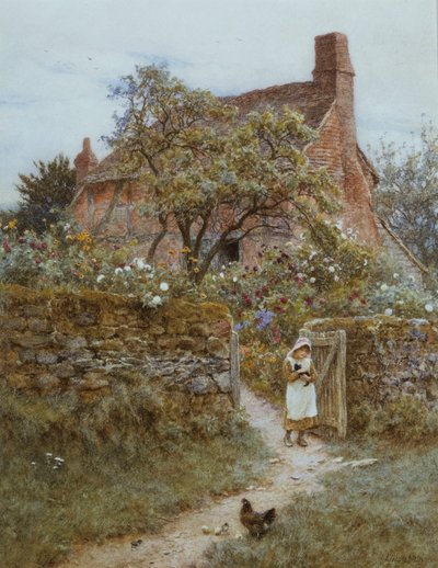 Het zwarte katje door Helen Allingham