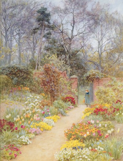 Ommuurde tuin in de lente door Helen Allingham
