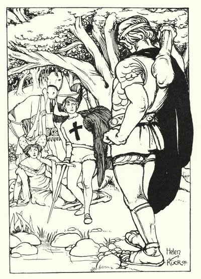 Rode Kruis ontmoet de Reus Orgoglio (gravure) door Helen S. Kuck