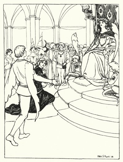 De Jongeling aan het Hof van de Feeënkoningin (gravure) door Helen S. Kuck