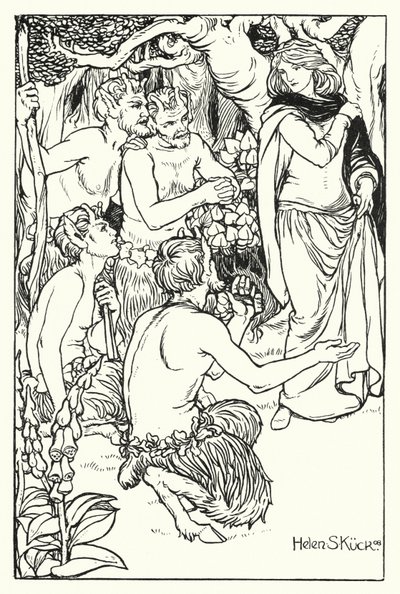 Una wordt gered door de Satyrs (gravure) door Helen S. Kuck