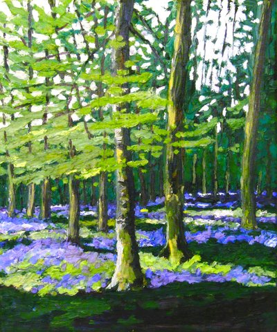 Bluebell Wood, 2009 (olieverf op doek) door Helen White