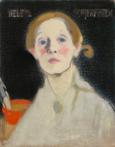 Zelfportret, zwarte achtergrond door Helene Schjerfbeck