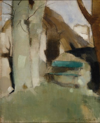 Schaduw op de muur II Groene Bank, 1928 door Helene Schjerfbeck