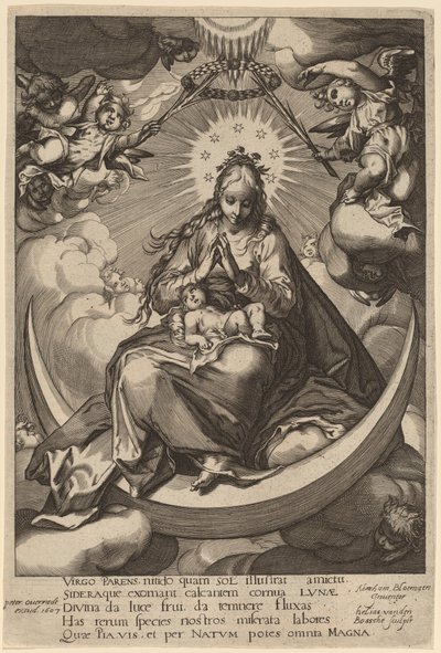 De Maagd en Kind op de Halve Maan door Helias van den Bossche after Abraham Bloemaert