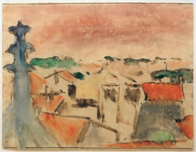 Dorp onder violette hemel door Helmuth Macke