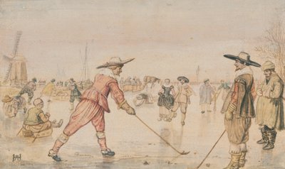 Een winters tafereel met twee heren die colf spelen door Hendrick Avercamp