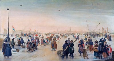 Dutch: IJsvermaak bij een stad Winterlandschap bij een stad Enjoying the Ice near a Town door Hendrick Avercamp