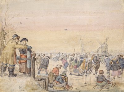 Genieten van het ijs, 1630 door Hendrick Avercamp