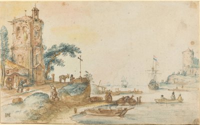 Scène met een Toren aan de Linkerkant door Hendrick Avercamp