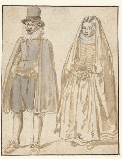 Staande man en vrouw, gezien van voren door Hendrick Avercamp