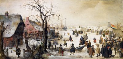 Winterlandschap aan een kanaal door Hendrick Avercamp