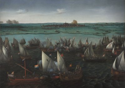 Slag tussen Nederlandse en Spaanse schepen op het Haarlemmermeer door Hendrick Cornelisz. Vroom